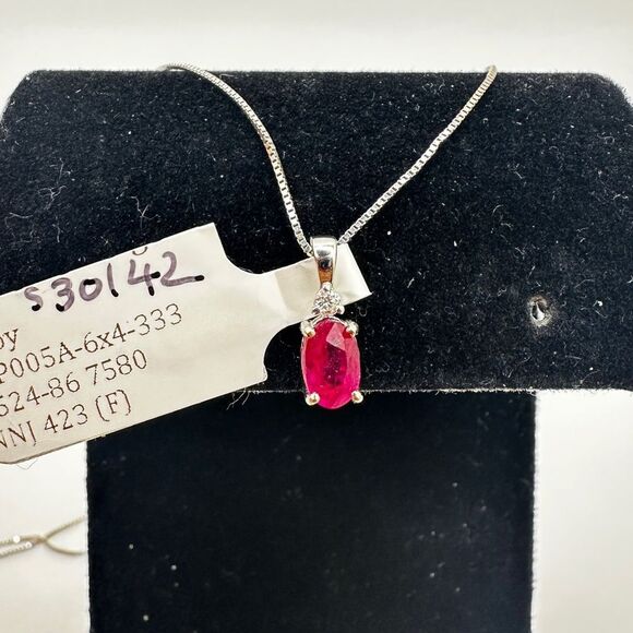 NWT 6x4mm, .60ct Ruby, diamond pendant in WG w/ ~17.75" WG box chain necklace! - Picture 4 of 17